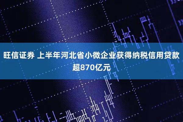旺信证券 上半年河北省小微企业获得纳税信用贷款超870亿元
